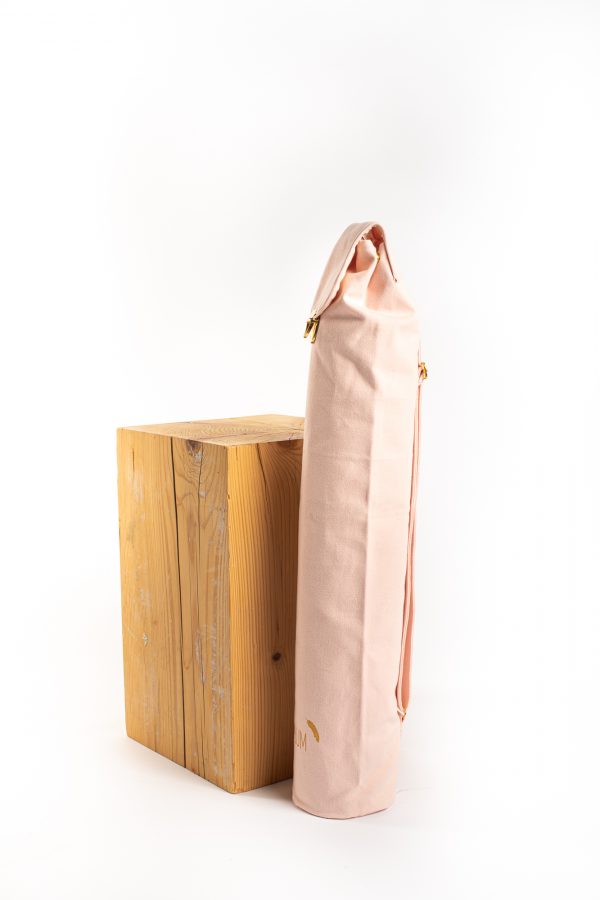 Sac de tapis de Yoga rose - petit format- en coton bio (face coté avec témoin)