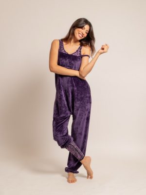 Sur combinaison velours ras CHLOE violet