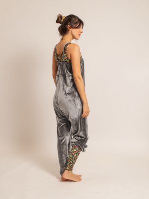 Sur combinaison velours ras CHLOE gris souris