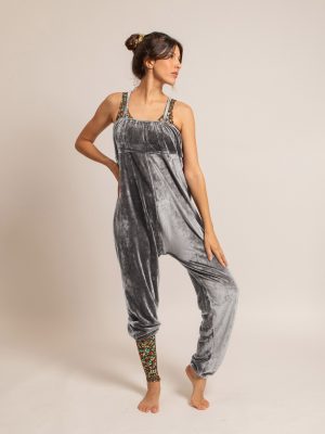 Sur combinaison velours ras CHLOE gris souris